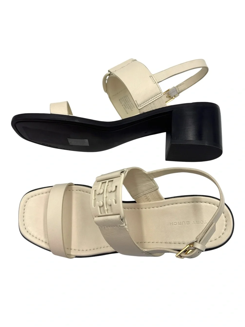 Tory Burch Georgia 55MM Cream Block Heel Slingback Sandals Size 9.5